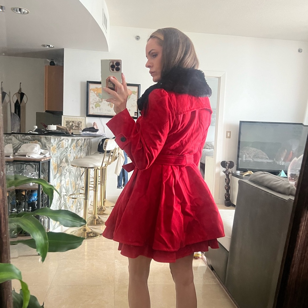 Red pleated pea coat - Picture 4 of 4